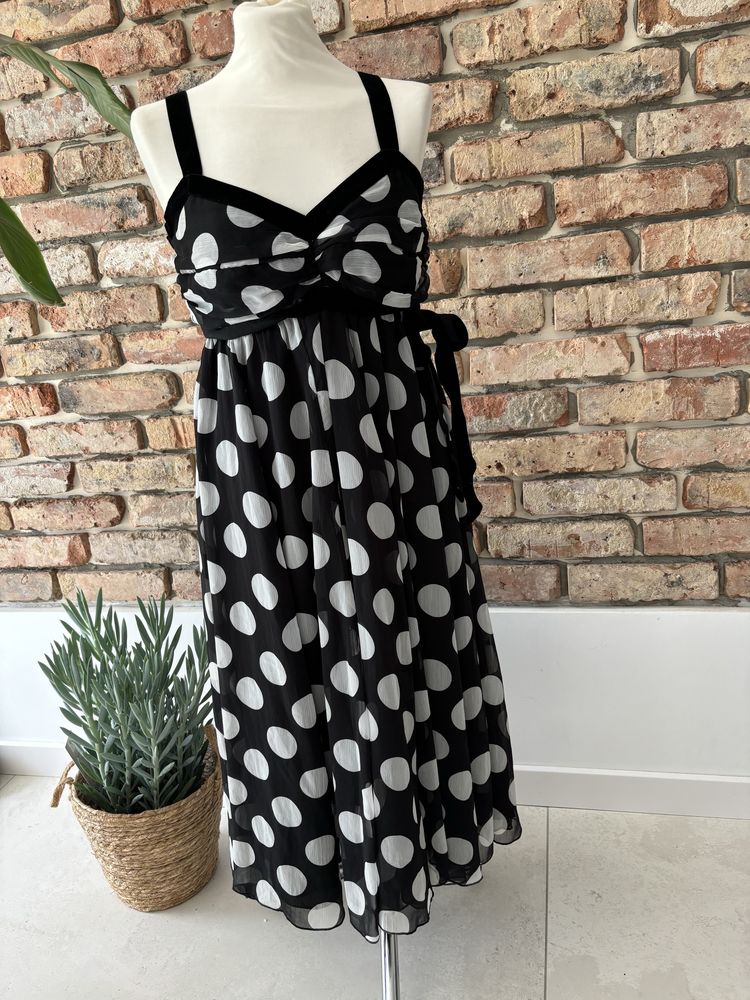 Sukienka w grochy midi tiulowa 38/40 wesele impreza wizytowa