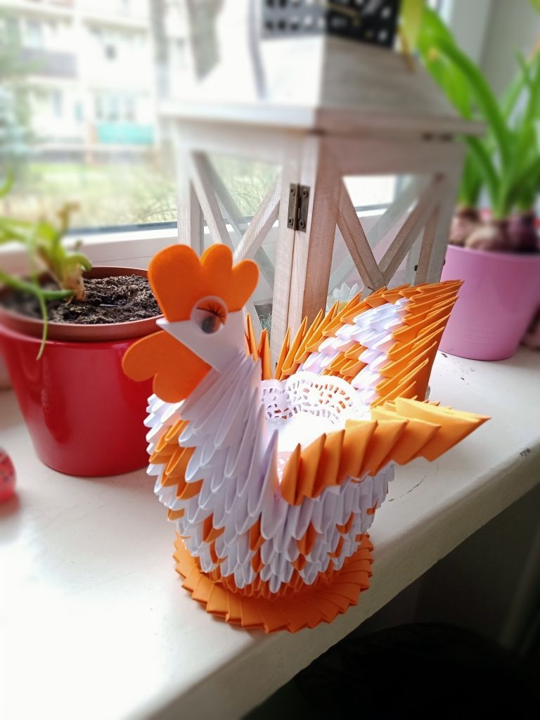 Origami modułowe KURKA kura 3D pomarańczowa