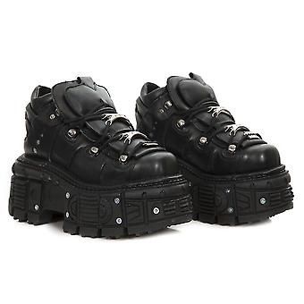 M-tank106-c2 Unisex Metaliczny czarny skórzane buty