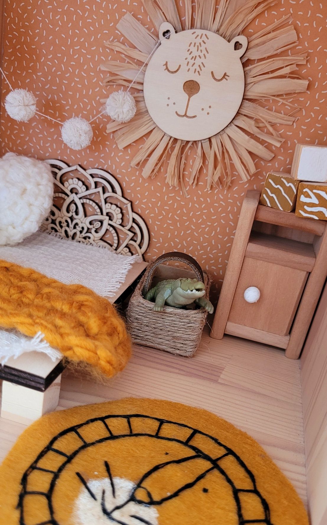 Drewniany domek dla myszek lalek boho safari pokój mebelki do domku