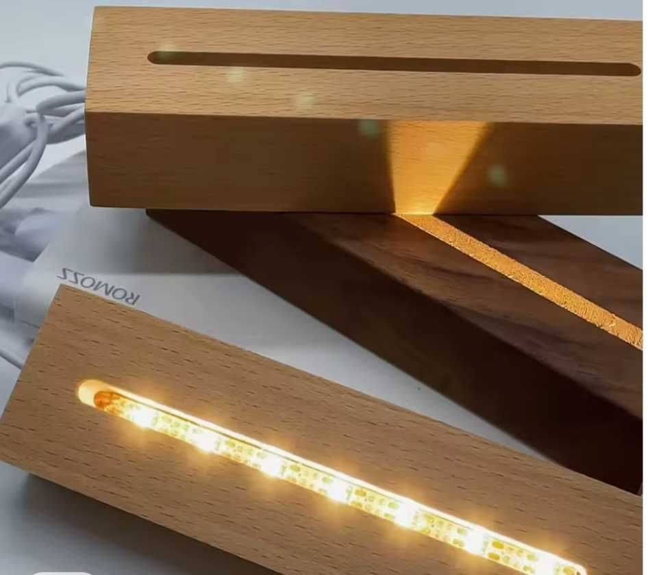 Podstawa lampki nocnej LED, drewniane  podstawa zasilana przez USB