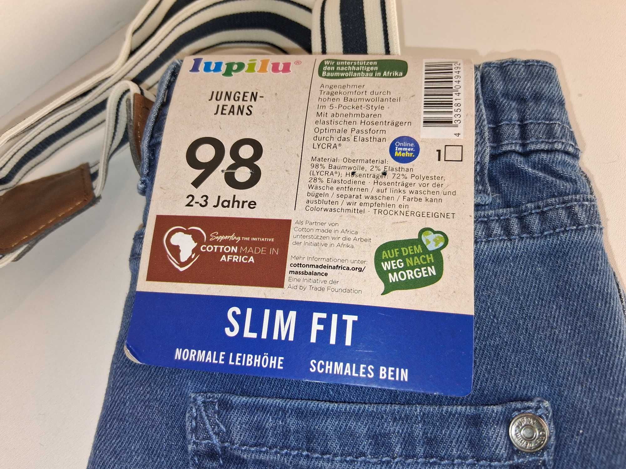 A036 Lupilu Jeansy Chłopięce Slim Fit Szalki Bawełna LYCRA 98