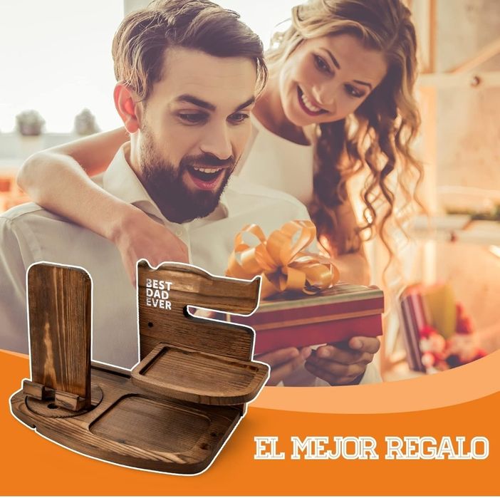 Drewniana podstawa do ładowania telefonu na klucze portfel i zegarek