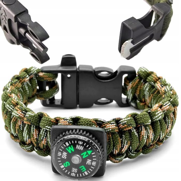 Bransoletka survivalowa 5w1 bransoleta kompas khaki zielona moro
