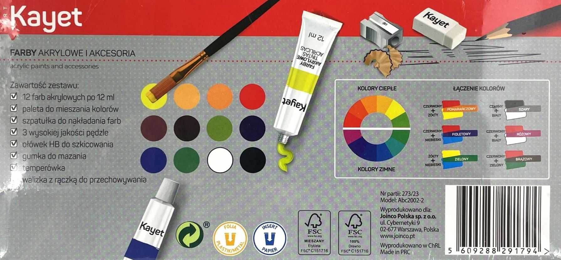 Zestaw do malowania Farby akrylowych 12x12ml + dodatki w pudełku