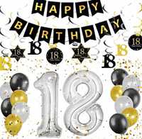 Dekoracja ZESTAW na 18 urodziny balony banery złoto-czarne