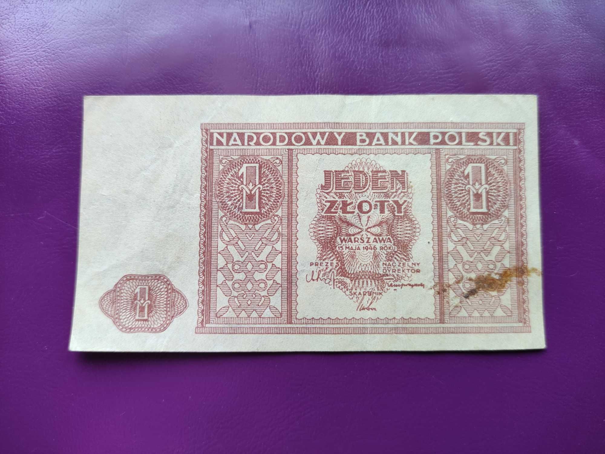 Banknot 1 złoty 1946 - bez nr. serii / Rzadkość / Okazja !