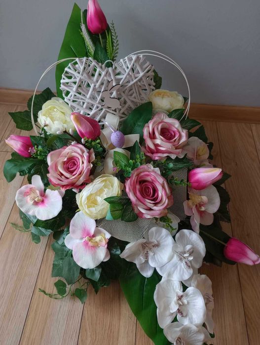 Stroik na grób KWIATY kompozycja wiosenna wielkanocna