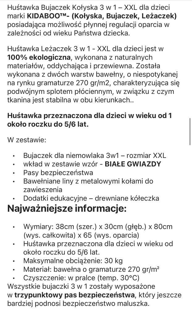 huśtawka leżąca / siedząca 3w1, użyta raz