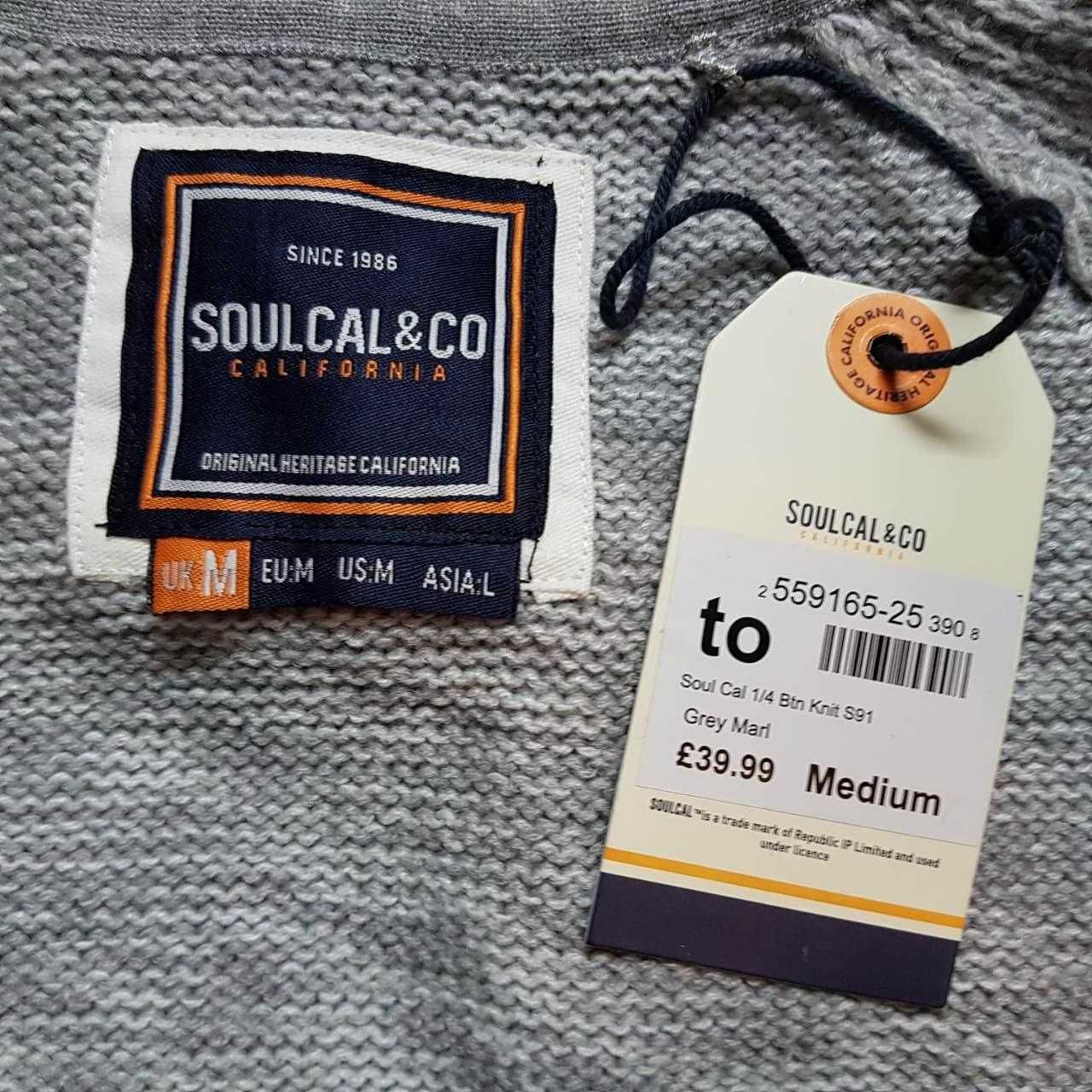 Фирменный мужской джемпер свитер SoulCal Quarter Button Knit из Англии