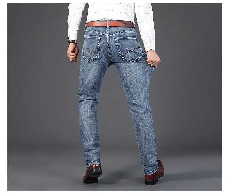 Мужские джинсы, повседневные прямые эластичные  классические синие