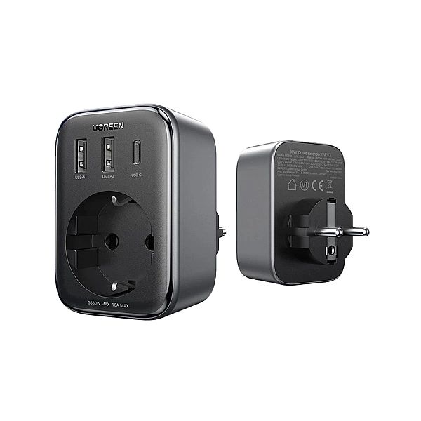 Ładowarka sieciowa 30W (2xUSB/USB C/AC) / adapter EU - EU 13A Ugreen C