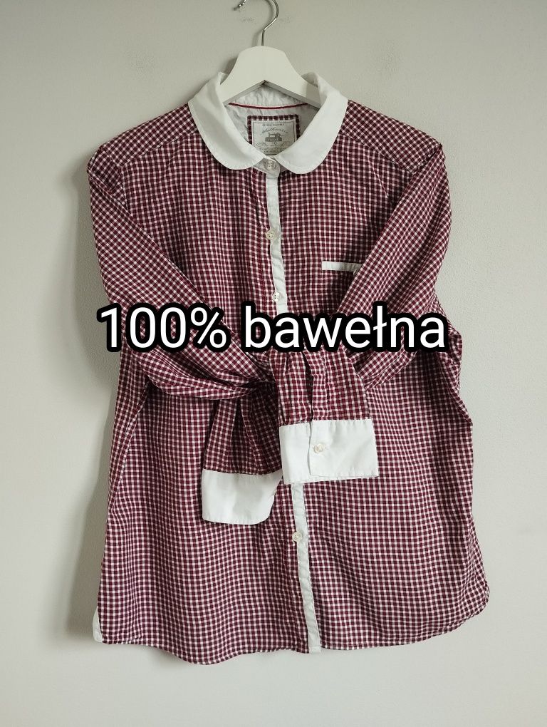 Bawełniana koszula w bordową kratkę, okrągły kołnierzyk r. 16 XXL Auth