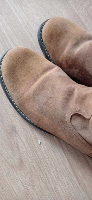 Brązowe musztardowe zamszowe płaskie Kozaki Kowbojki rude camel r 40