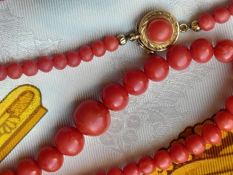 Zabytkowy Naszyjnik Złoto 750 Koral nat. WYCENA