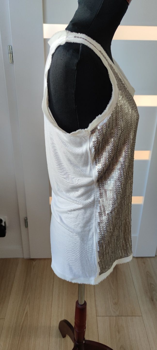Bluzka top wyszywany srebrnymi cekinami Next S/36 100% wiskoza y2k