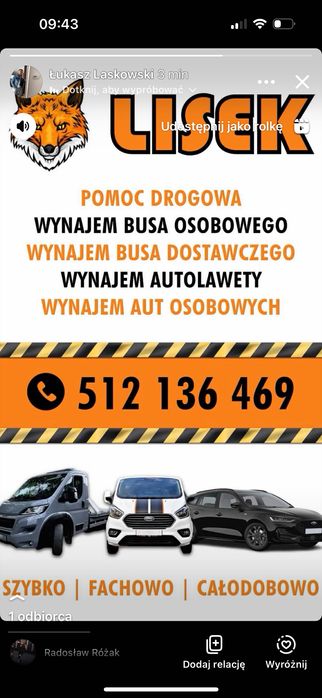 Auto wynajem  bus 8 osobowy laweta pomoc drogowa, auta osobowe