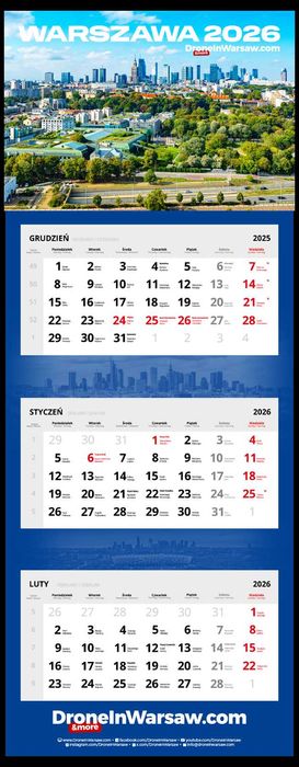 Kalendarz trójdzielny WARSZAWA 2026 - NOWY - DroneInWarsaw.com
