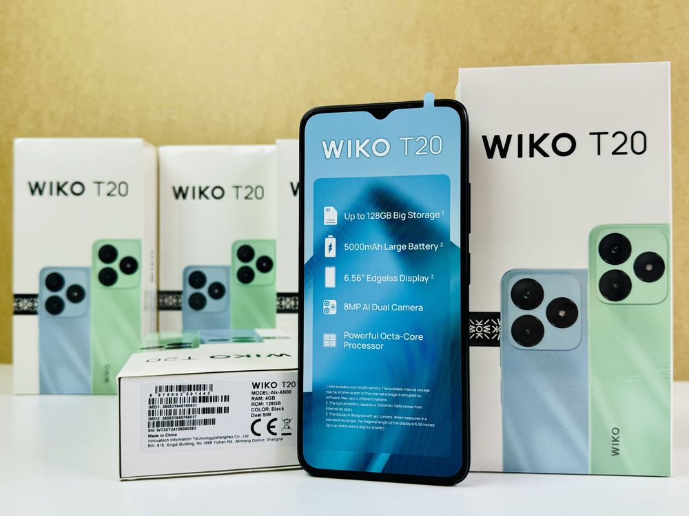 Новий Телефон/Смартфон WIKO T20 (4+128 ГБ) HD чорний/black андроїд 13