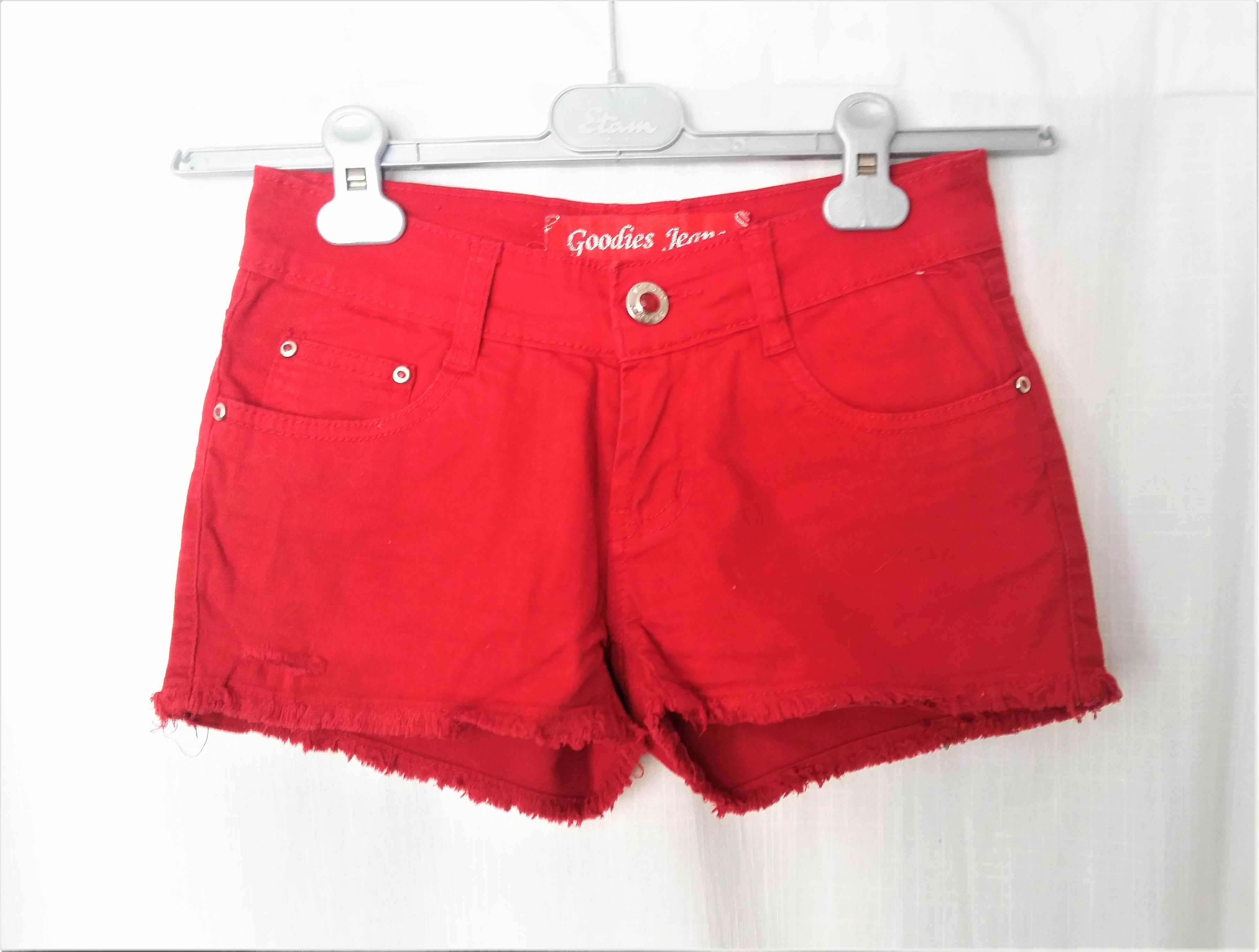 czerwone szorty ćwiekami pin up xs groszki jeans krótkie dopasowane