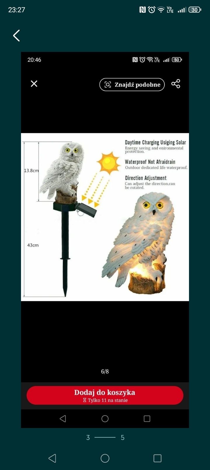 Lampion LED solarny sowa.