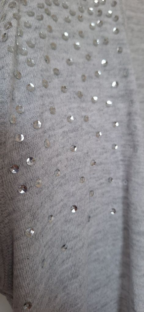 Szara narzutka sweterek kardigan z cekinami długi rękaw H&M 158/164