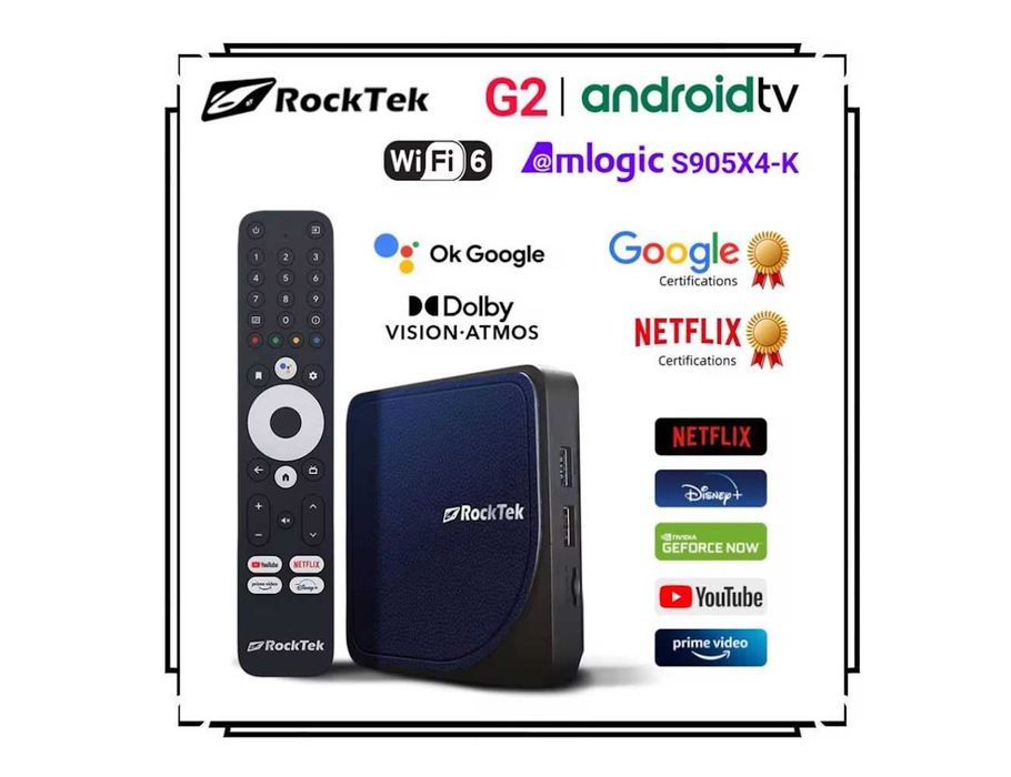 TV Box RockTek G2 4/64Gb Amlogic S905X4-K AndroidTV NETFLIX приставка