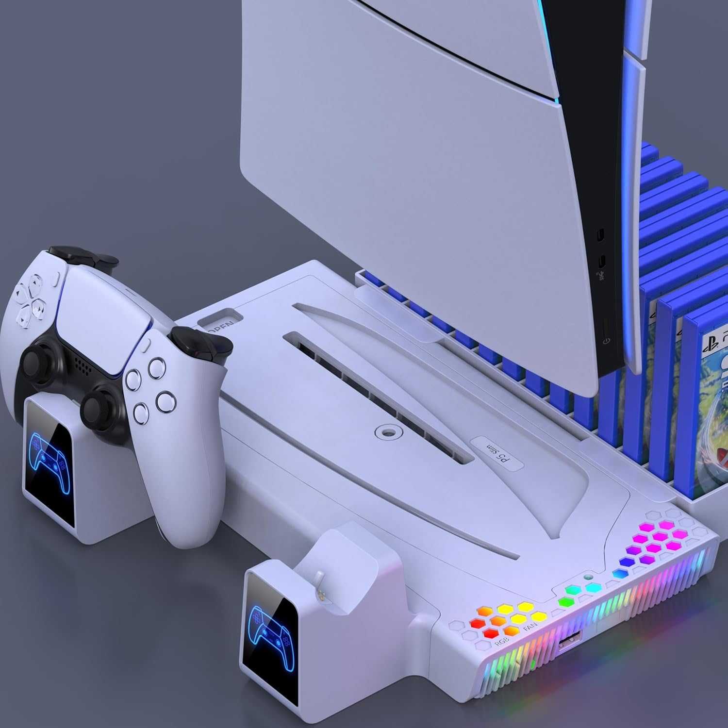 Зарядна та охолоджувальна вертикальна док-станція підставка з RGB PS5