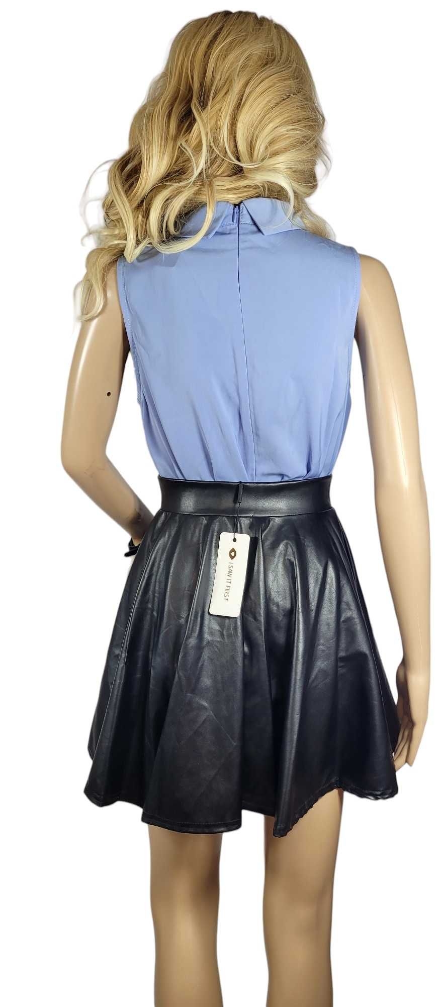 Nowa niebieska bluzka damska 36,S dekolt serek choker