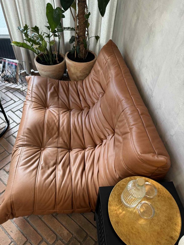 Kanapa sofa brazowa eko skóra pikowana