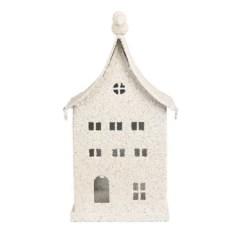 Lampion domek metalowy beżowy h28cm. 6Y5934