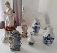 Figurki porcelanowe 2 sztuki + 4 wazoniki porcelana zestaw
