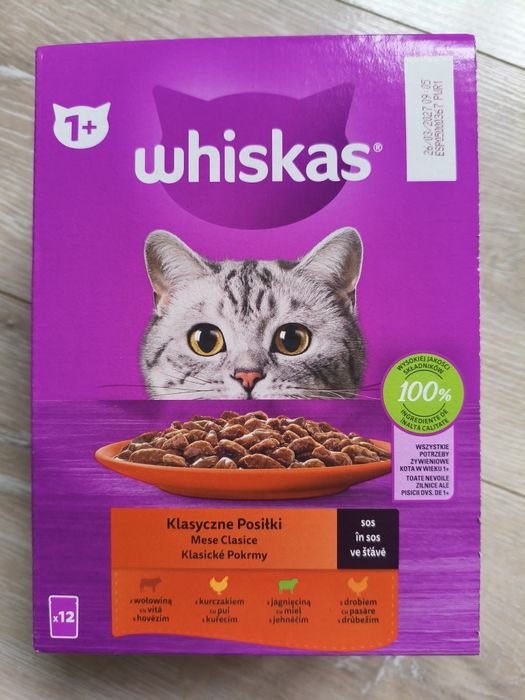 Zestaw dla kota whiskas suchy mokry, przekąski, patyczki