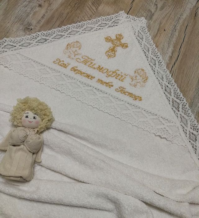 Махрова хрестильна крижма з капюшоном
