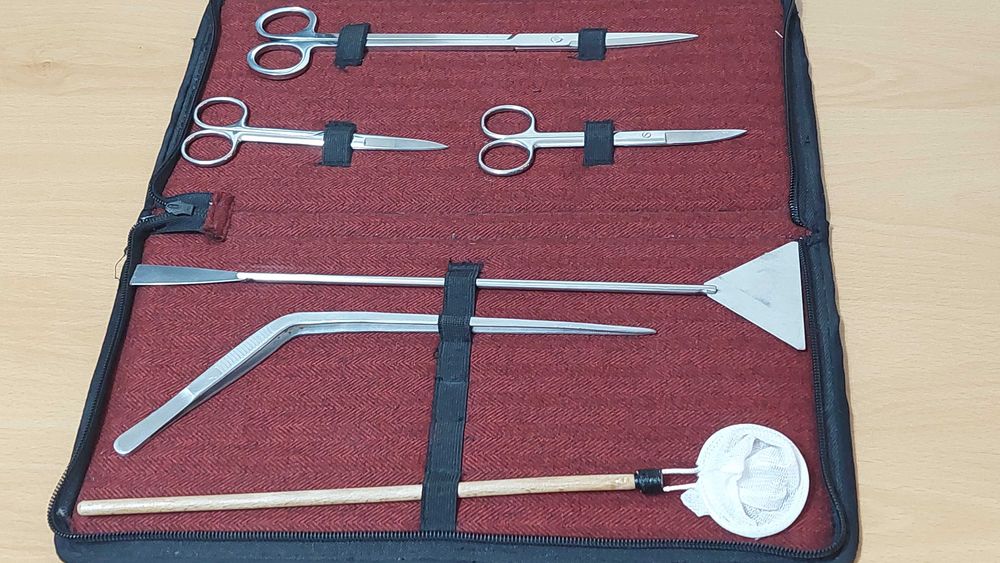 Tesouras poda plantas de aquário com estojo (Case) pinça espátula rede