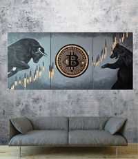 Картина акрилом, триптих Криптовалюта Bitcoin