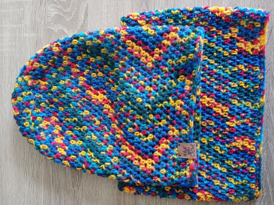 Komplet zestaw czapka smerfetka + komin handmade