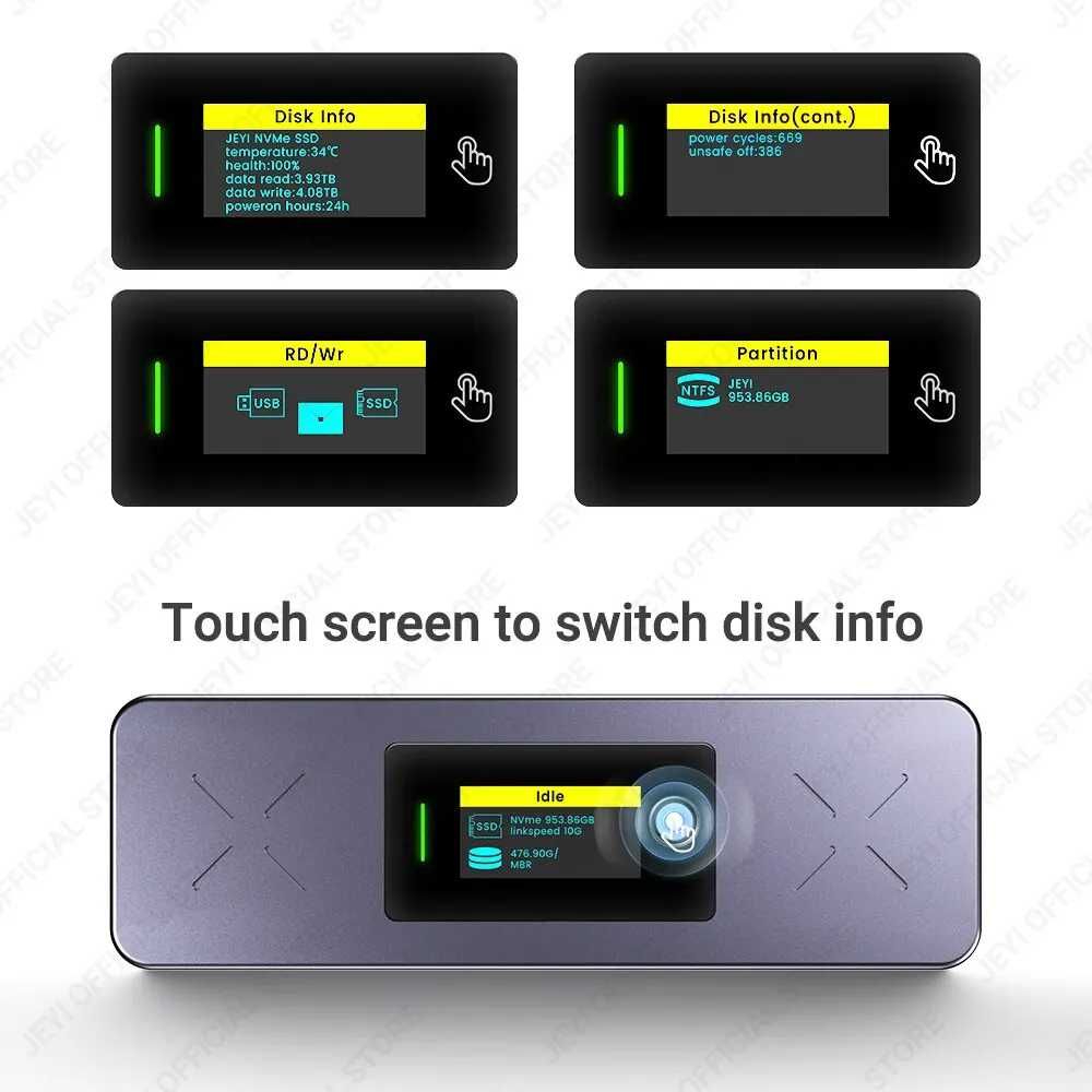 Кишеня з екраном JEYI i9x NVMe/SATA SSD карман, USB 3.2 10Gbps Orico