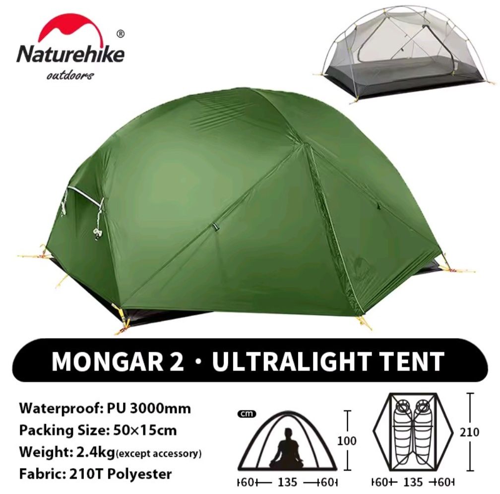 Палатка Naturehike Mongar 2 - колір зелений, для двох осіб