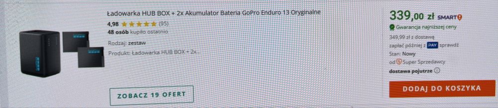 Ladowarka HUB BOX + 2x Alumulator Bateria GoPro Enduro 13 Oryginalne