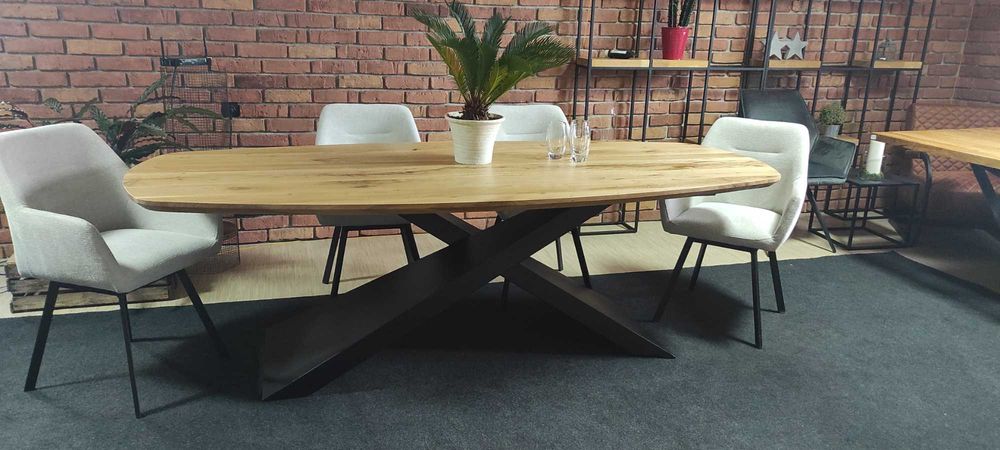 stół lity dąb owal 230x100 zacięta krawędź producent dostępny od ręki