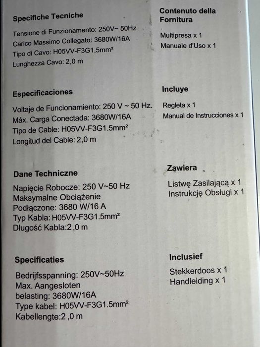 Dewenwils listwa zasilająca przedłużacz z 6 gniazdami kabel 2 metry