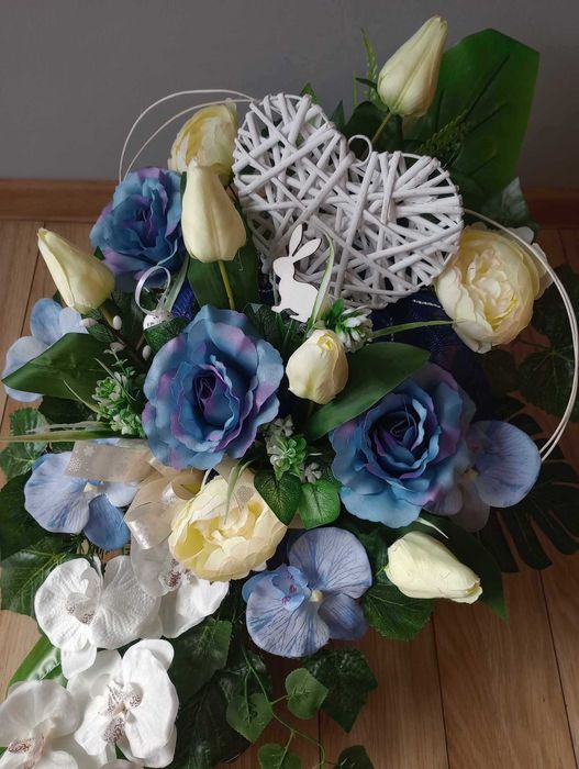 Stroik na grób KWIATY kompozycja wiosenna wielkanocna