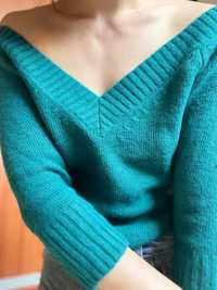 Wełniany sweter na zimę zielony 36/s zara ciepły