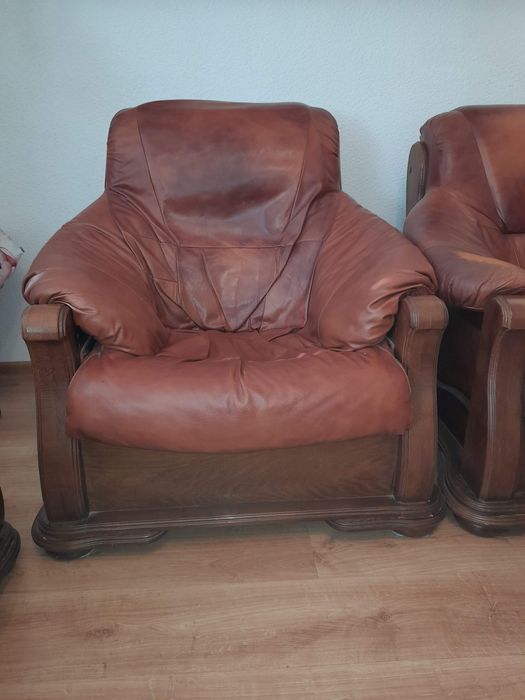 Skórzany komplet wypoczynkowy sofa fotele