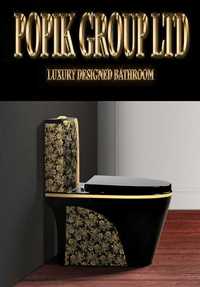 Czarna luksusowa  łazienka  WC Deska sedesowa wolnoopadająca kwiatami