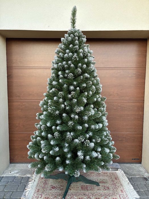 Choinka 220 cm sztuczna sosna z białymi końcówkami jodła diamentowa 2m