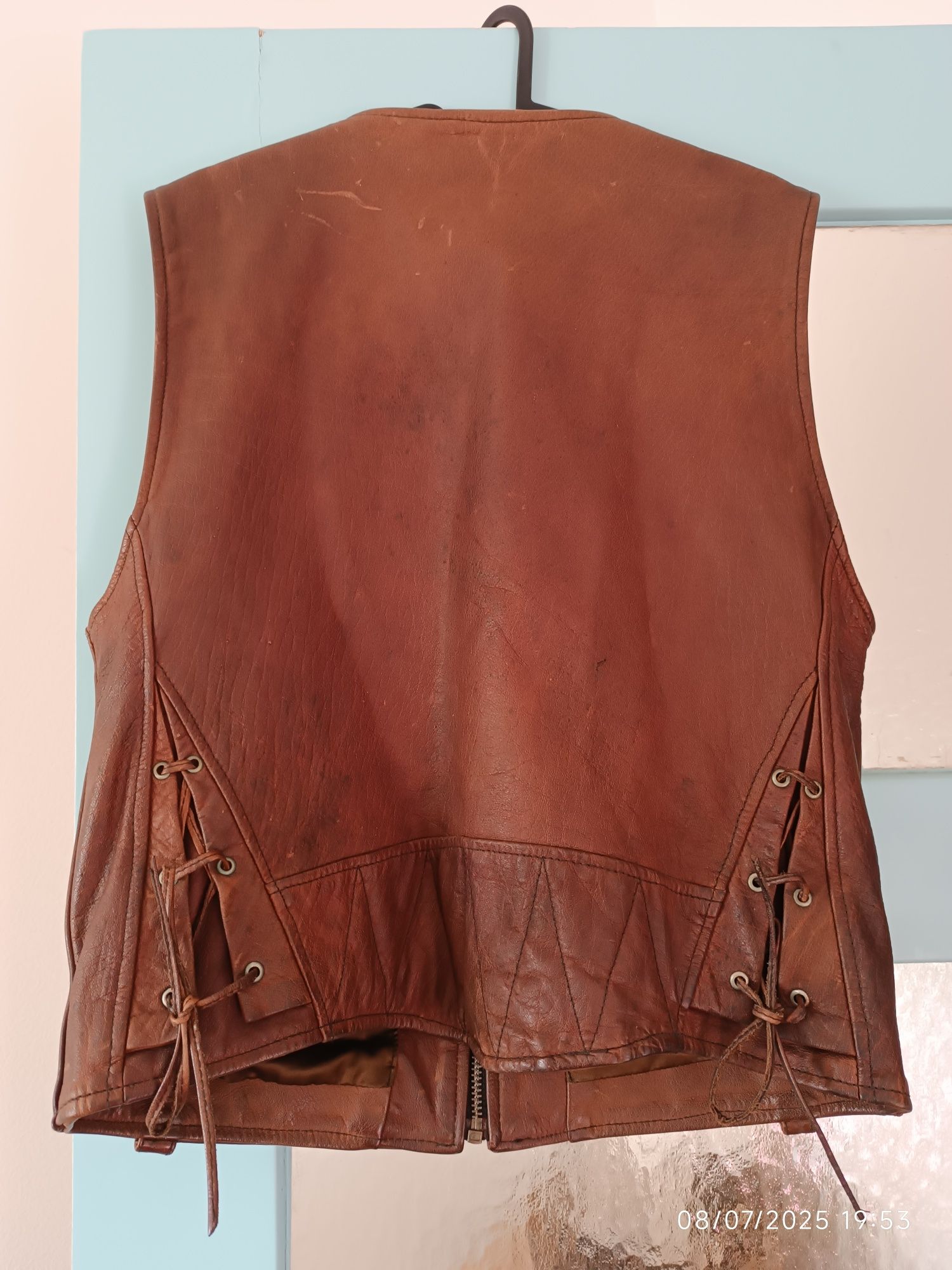 Colete biker  castanha vintage - XL