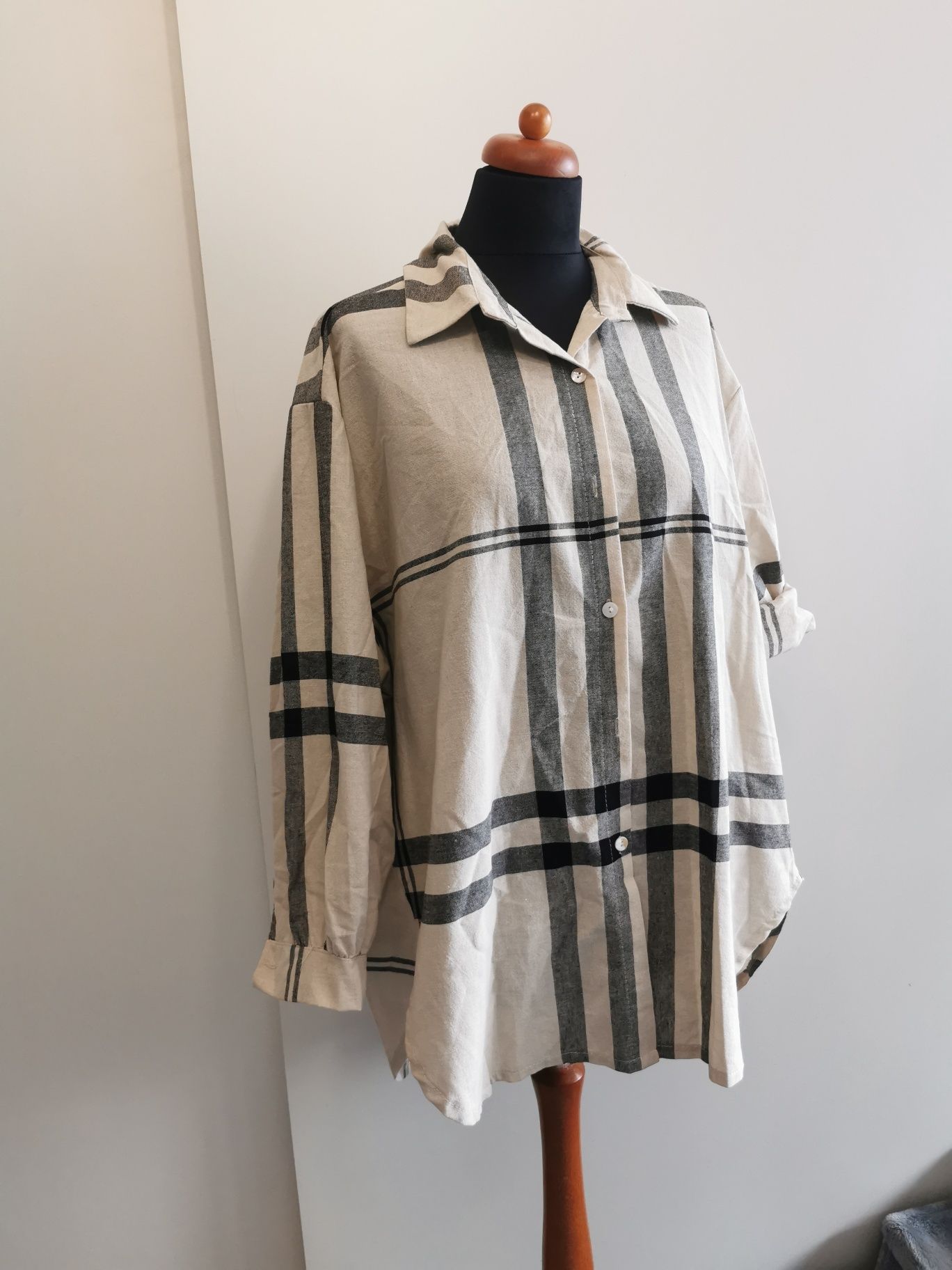 Piękna koszula damska w kratę 100% len oversize plus size