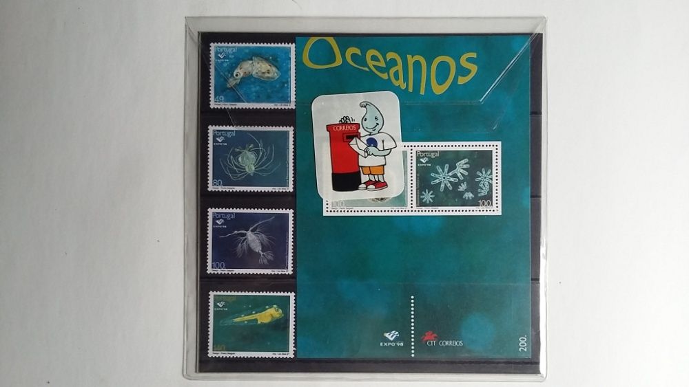 Carteira tematica Oceanos Plâncton Expo 98 Selos